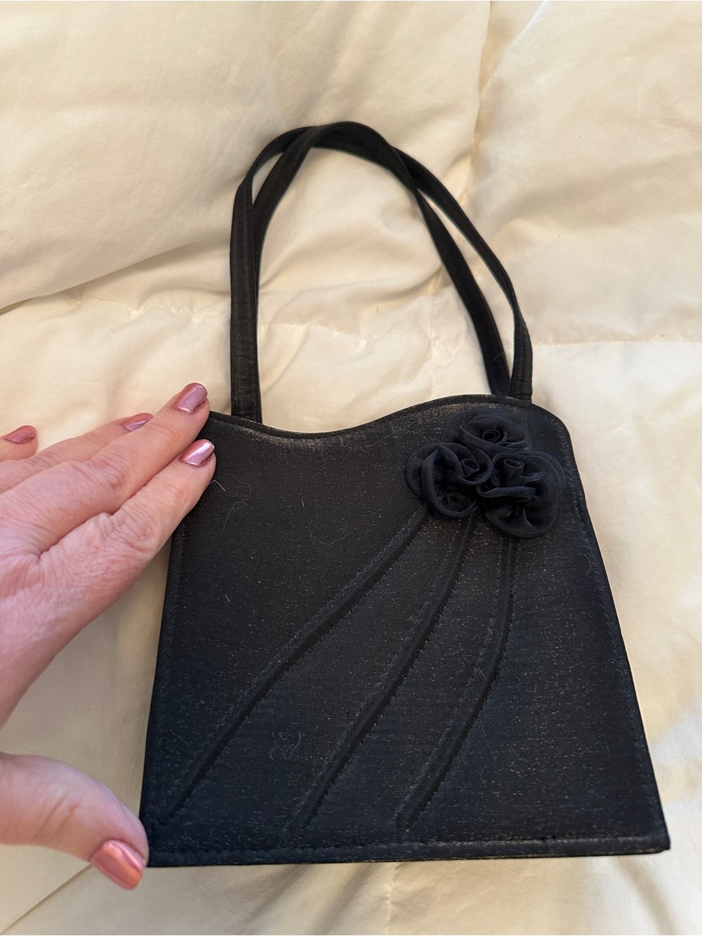 Elegant Black Mini Evening Bag with Floral Detail